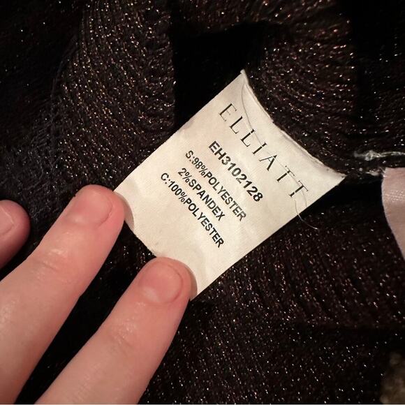 RTR Elliatt Cassie Lace-Trimmed Metallic Ribbed Knit 3/4 Sleeve Top Sz L‎ - Picture 6 of 10